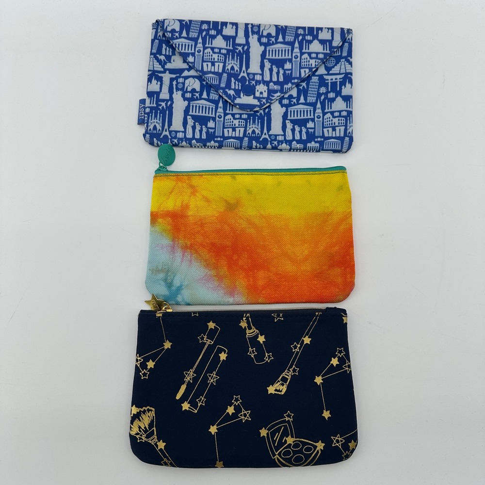 Ipsy Makeup Bag Set of 3 Celestial Tie Dye Global Landmarks Travel Pouches